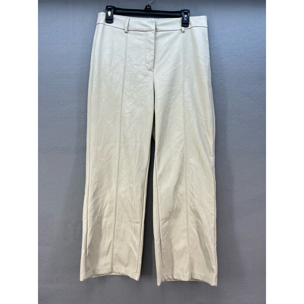7 For All Mankind Pants Women's Size L Light Beige Faux Leather Wide Leg